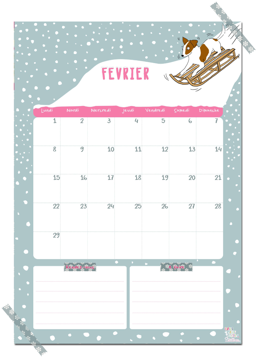gratuit calendrier fevrier free printable calendar illustration