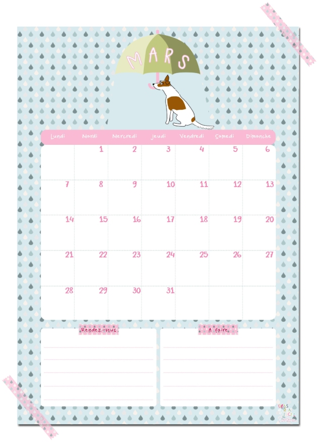 gratuit calendrier mars free printable calendar illustration